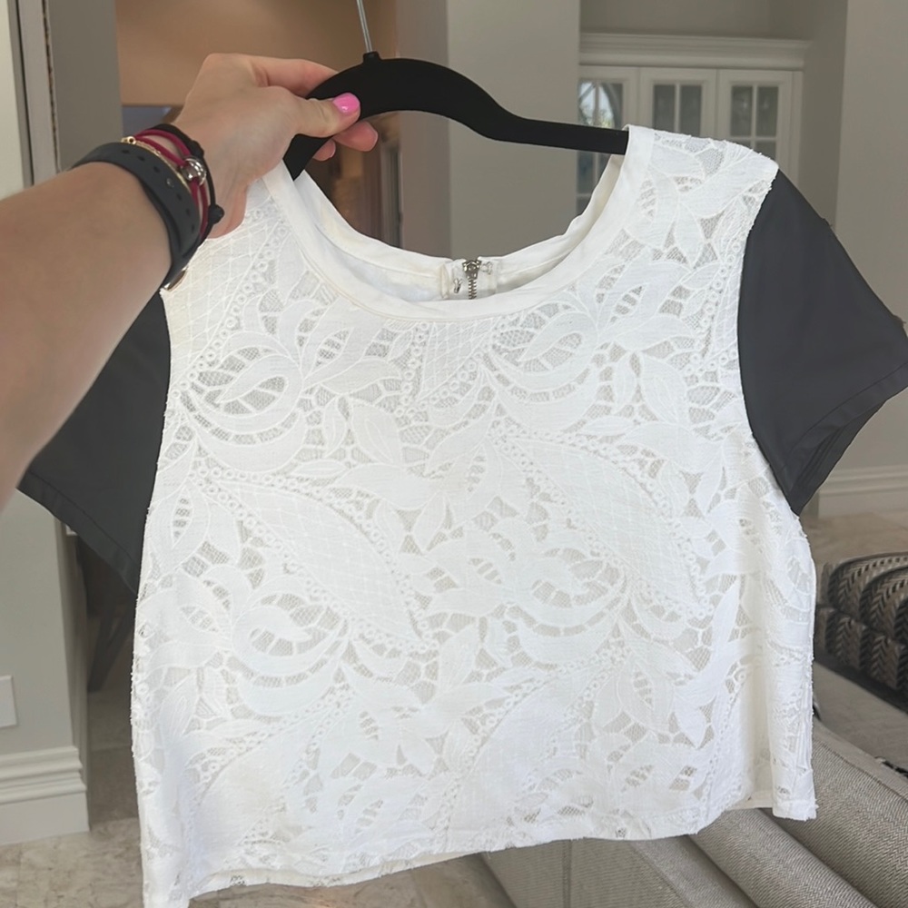 huge lace shirt with leather sleeves
